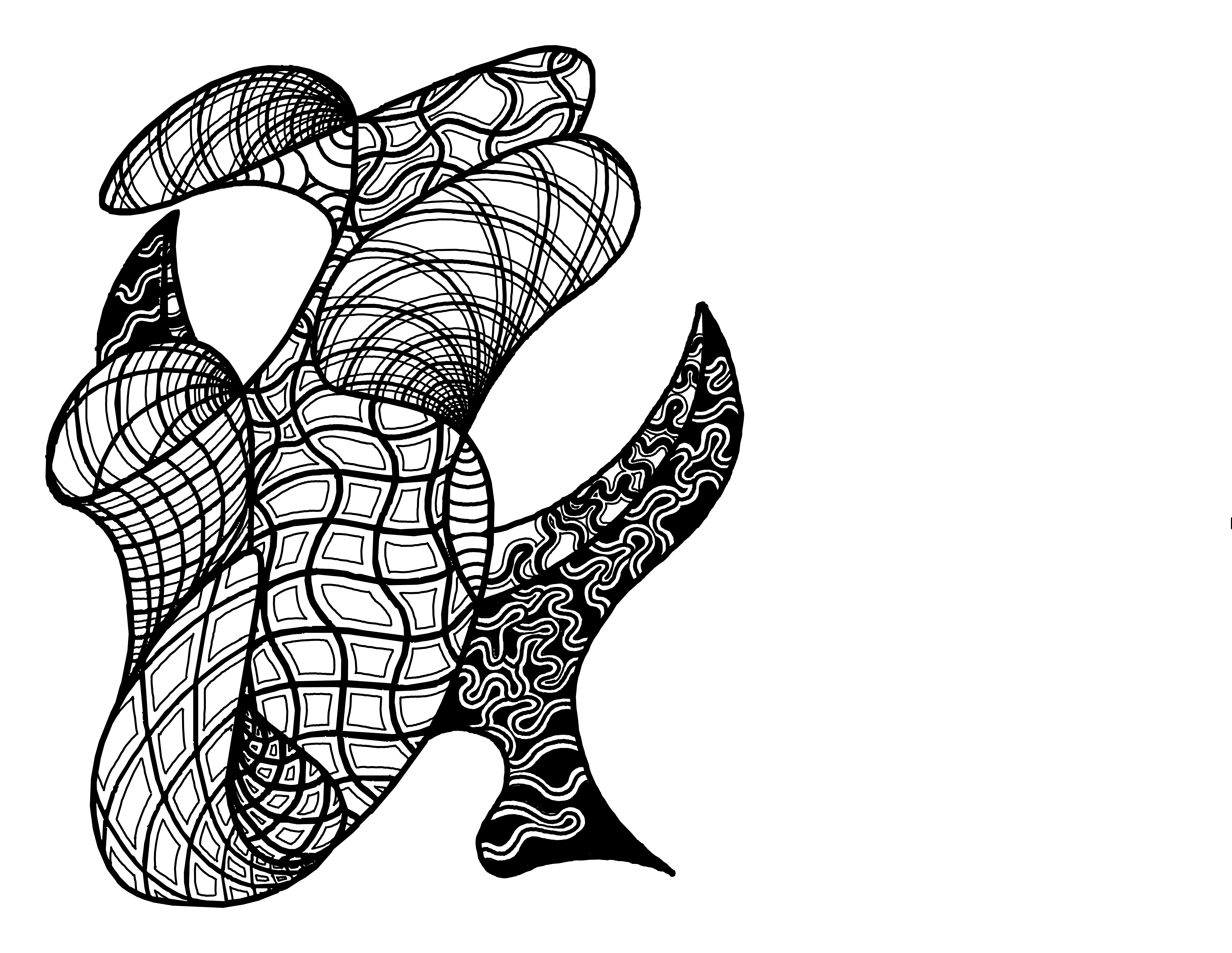 Ink drawing: Sweeping organic contour shading
